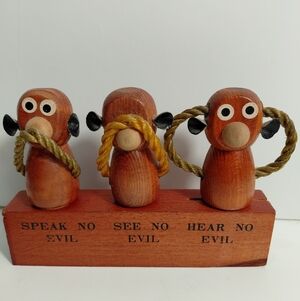 Vintage Wooden Speak No Evil See No Evil Hear No Evil Bar Accessories